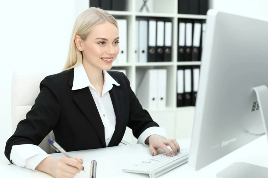 Einkaufsmanagerin analysiert Bestellvorgänge und Lieferantenkonditionen an einem modernen Arbeitsplatz.