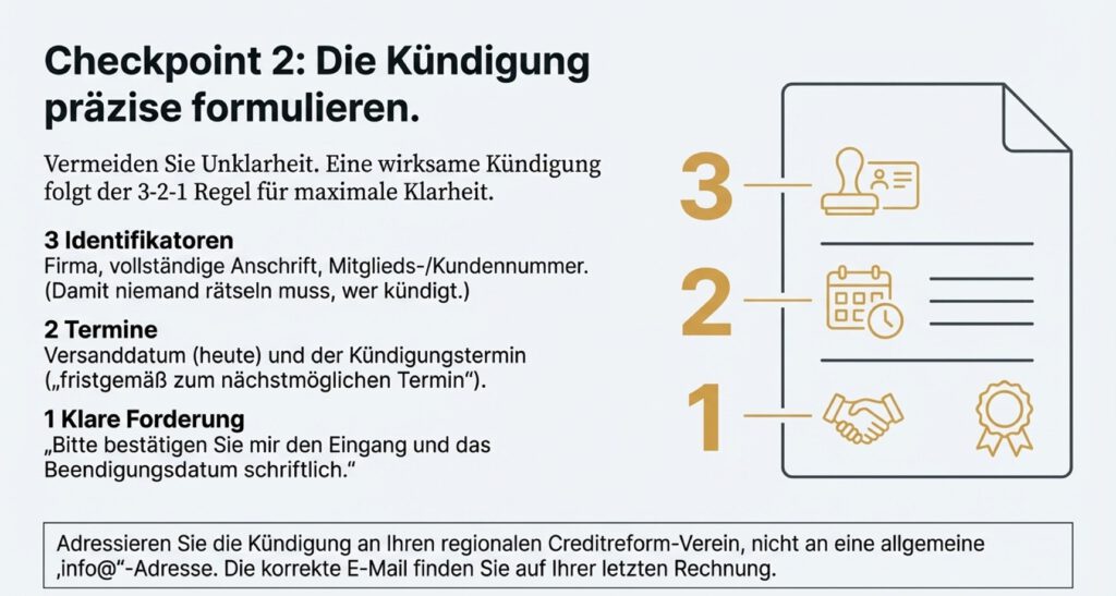 Kündigungsschritte klar und präzise. per Creditreform per E-Mail kündigen