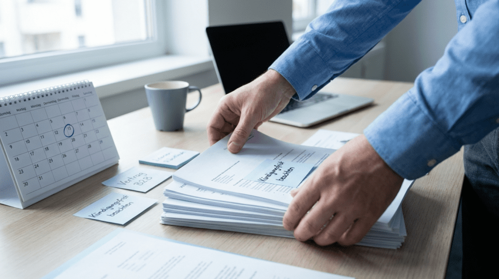 CRIF kündigen: Unterlagen, Fristen und Vertragsdokumente auf einem Schreibtisch