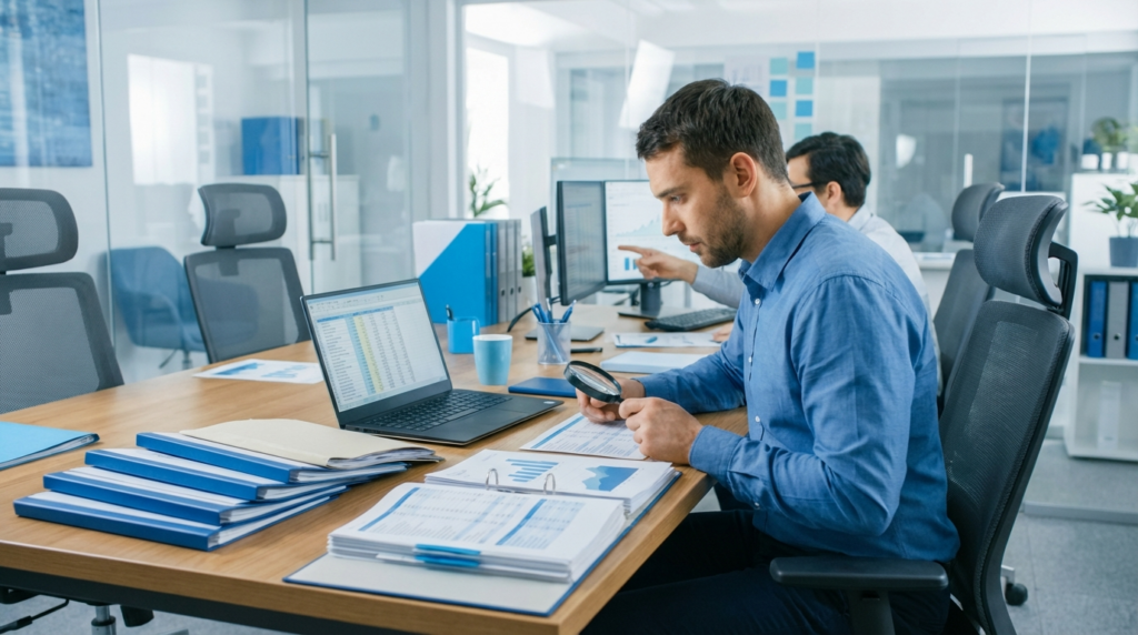 Business-Analyse und Risikobewertung als Illustration für Coface Alternative