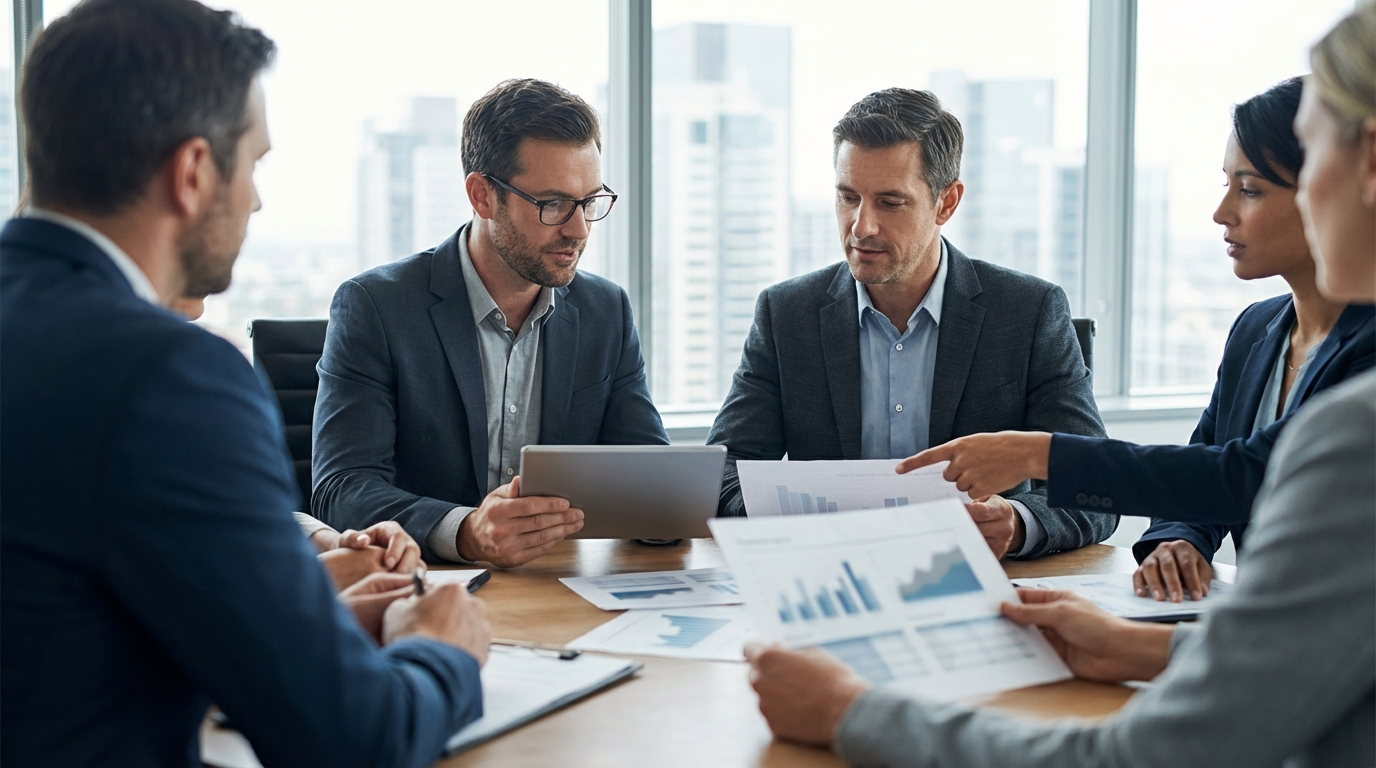 Creditsafe Deutschland: Firmeninformationen und Geschäftsentscheidungen in moderner Büroumgebung