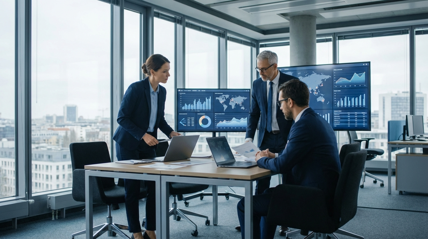 Dun & Bradstreet Alternative: Vergleich von Firmen- und Bonitätsdaten in moderner Büroumgebung