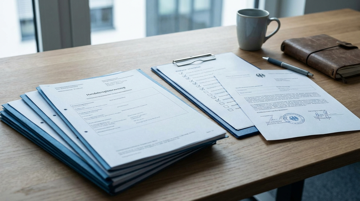 DUNS Nummer: Unternehmensdokumente und Verifikationsunterlagen auf Schreibtisch