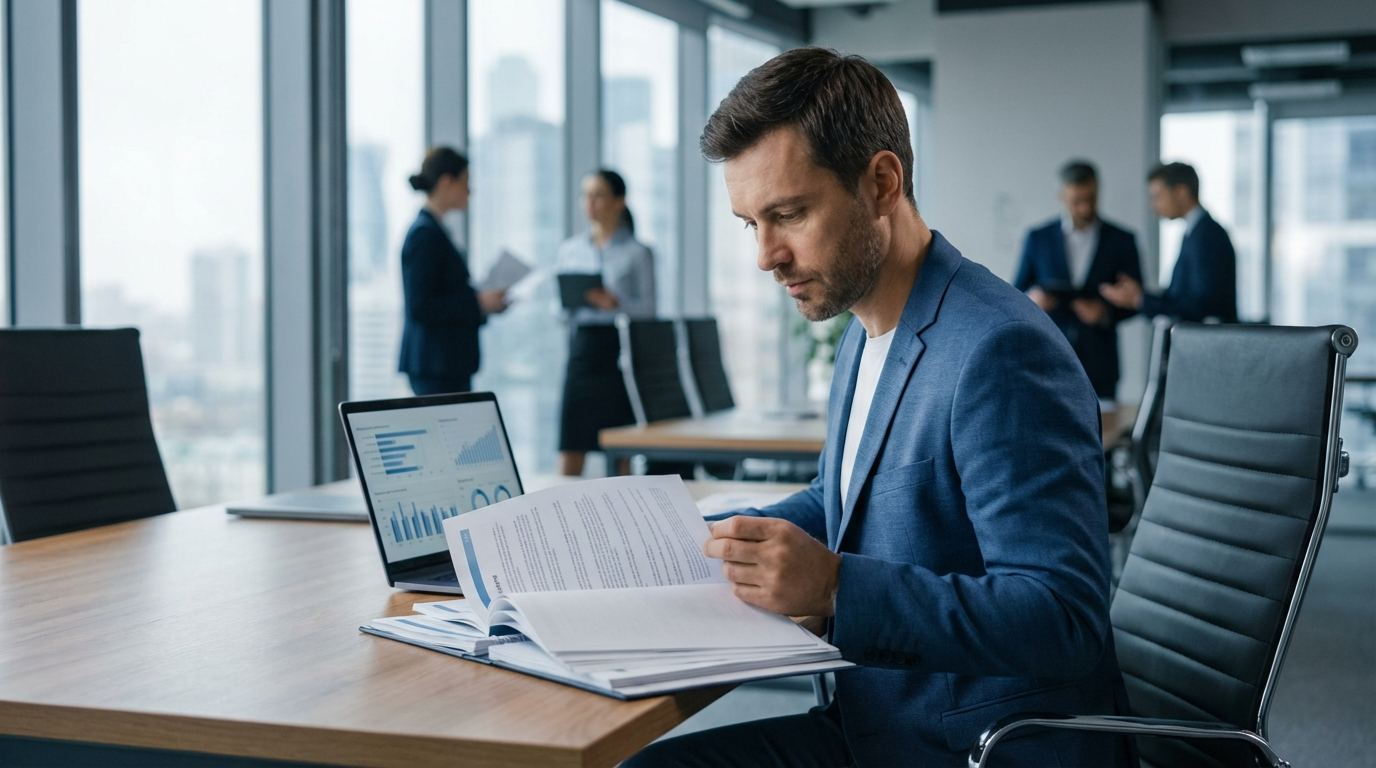 Firmen Bonität prüfen: Analyse von Zahlungsfähigkeit und Geschäftsrisiken in moderner Büroumgebung