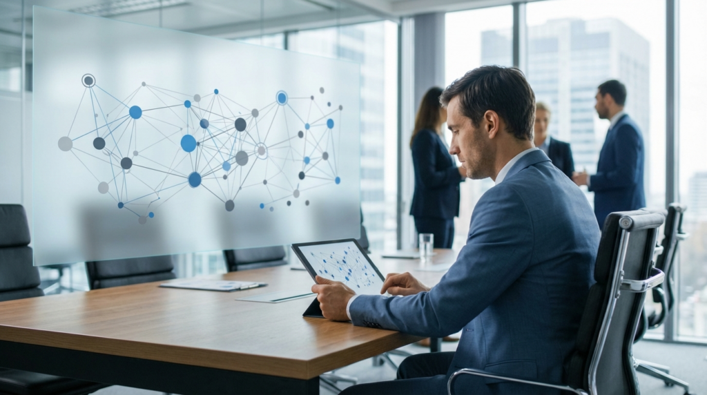 North Data: Recherche zu Unternehmensdaten und Netzwerken in moderner Büroumgebung