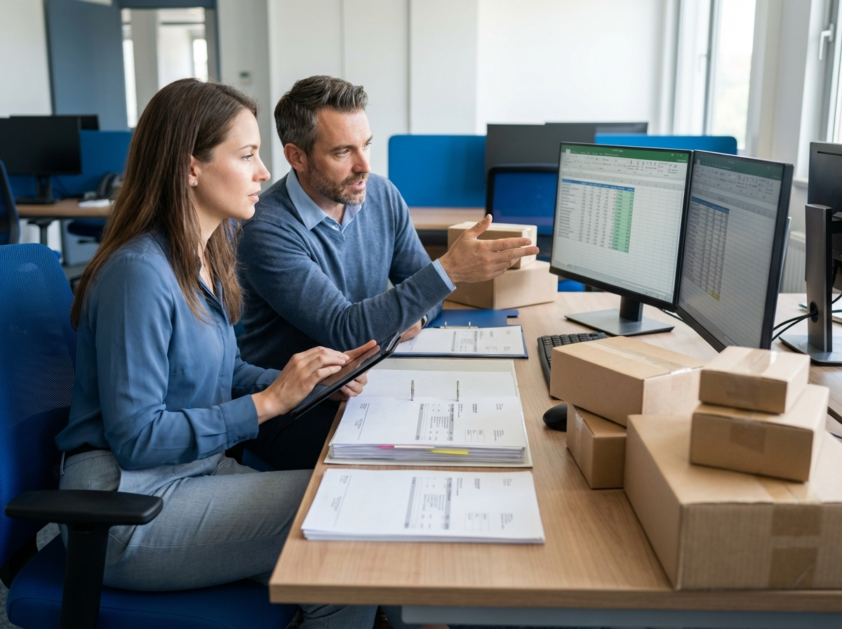 E-Commerce-Team prüft Geschäftskunden, Warenkörbe und Zahlungsrisiken im B2B