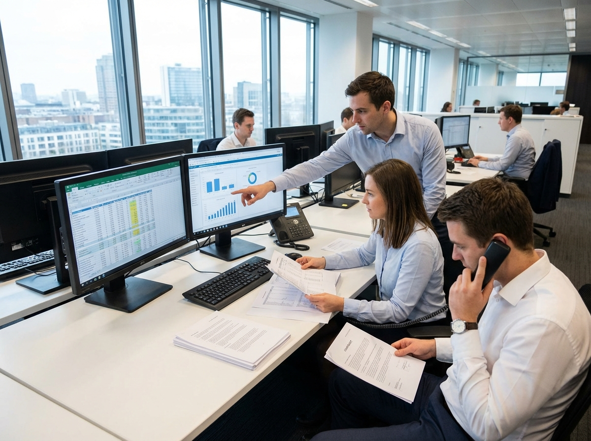 Stadtwerke-Team prüft Gewerbekunden und Vertragsrisiken vor Belieferungsstart