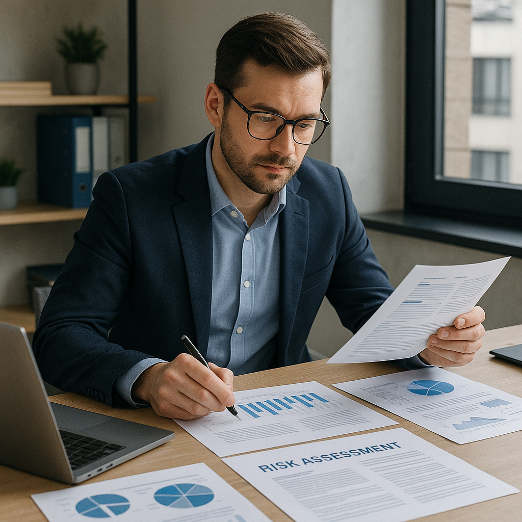 Geschäftsdokumente und Bonitätsprüfung – Vertragsunterlagen auf dem Schreibtisch