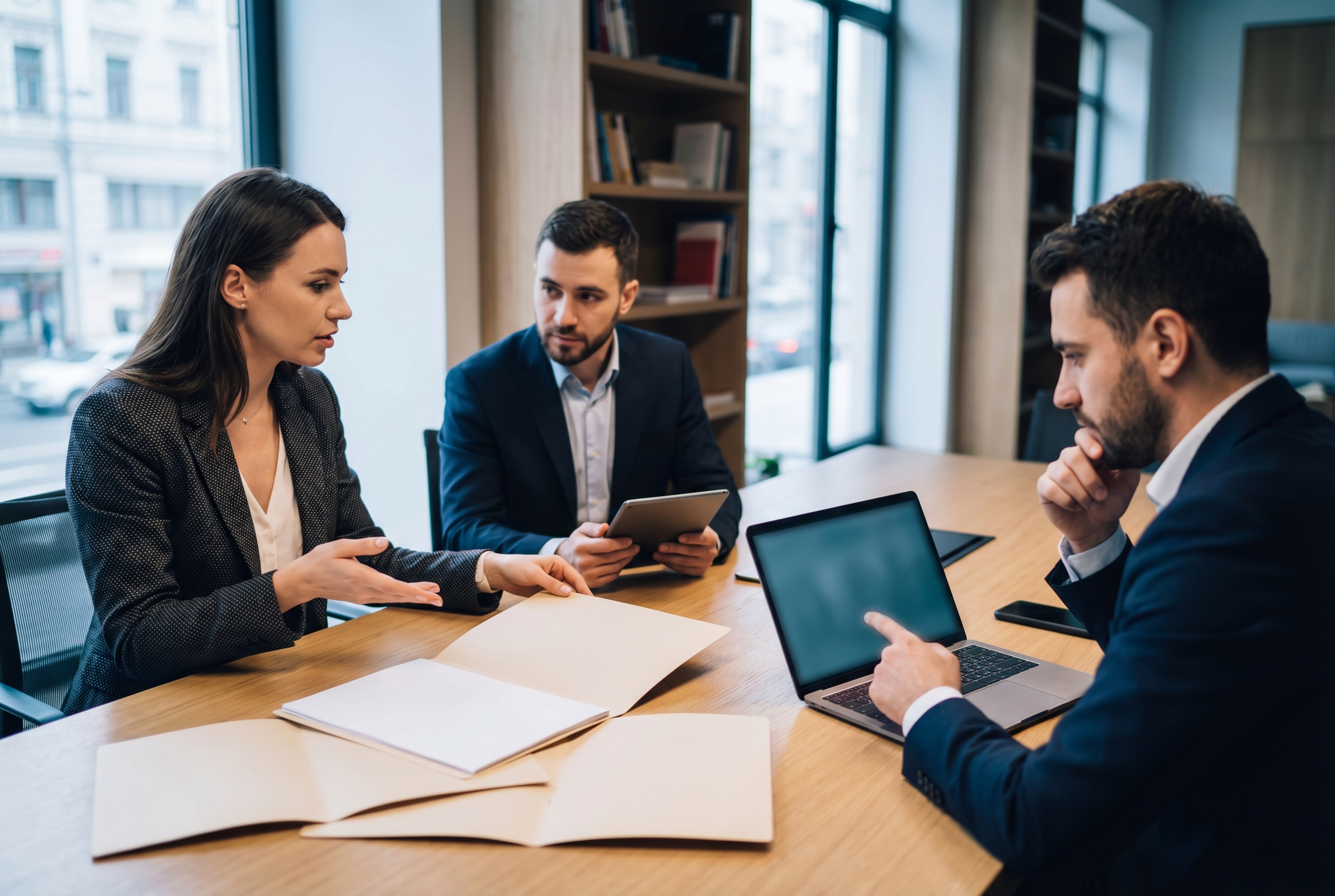 Geschäftspartner prüfen im Teammeeting, Due Diligence und Lieferantenbewertung
