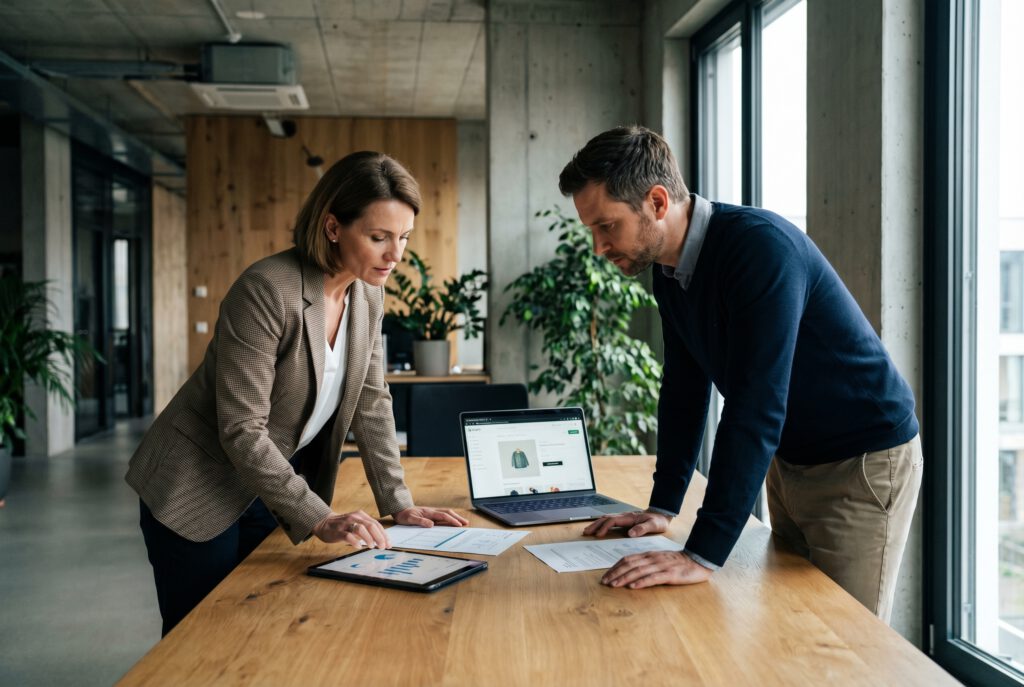 Bonitätsprüfung Shopify API für B2B-Shops, Team prüft Bestellungen und Zahlungsfreigaben