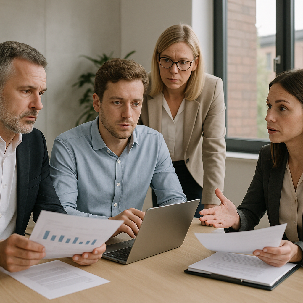 Professionelles Team bespricht Bonitätsentscheidungen und Geschäftspartner-Risiken