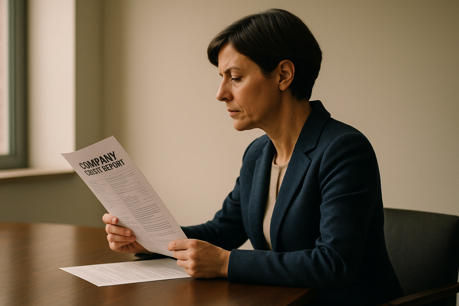 Bonitätsauskunft Anbieter Vergleich bei der Prüfung eines Unternehmensdossiers am Schreibtisch