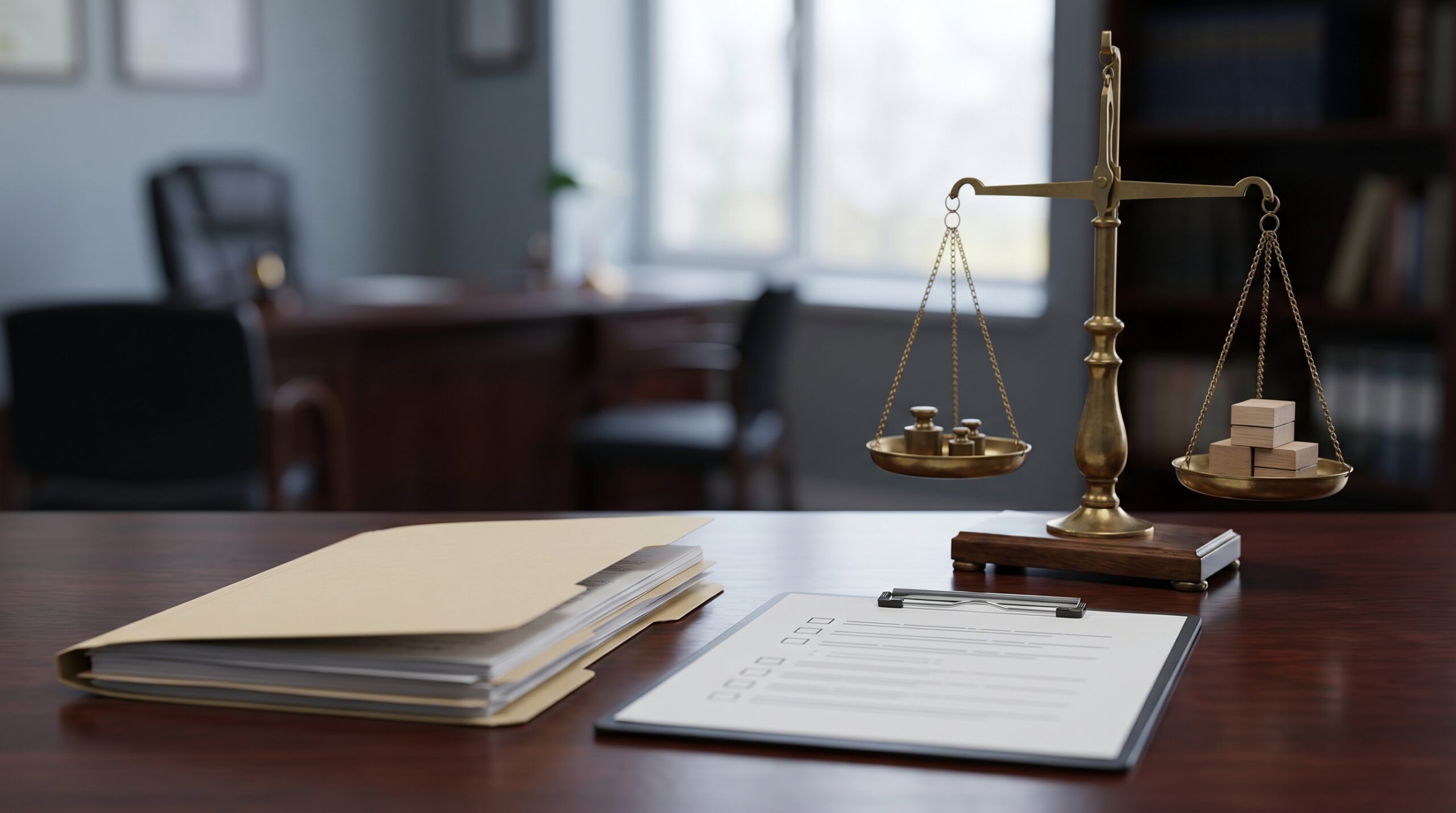 Unterlagen und Waage als Bild für Risikoabwägung, Bonität und Kreditentscheidung im B2B