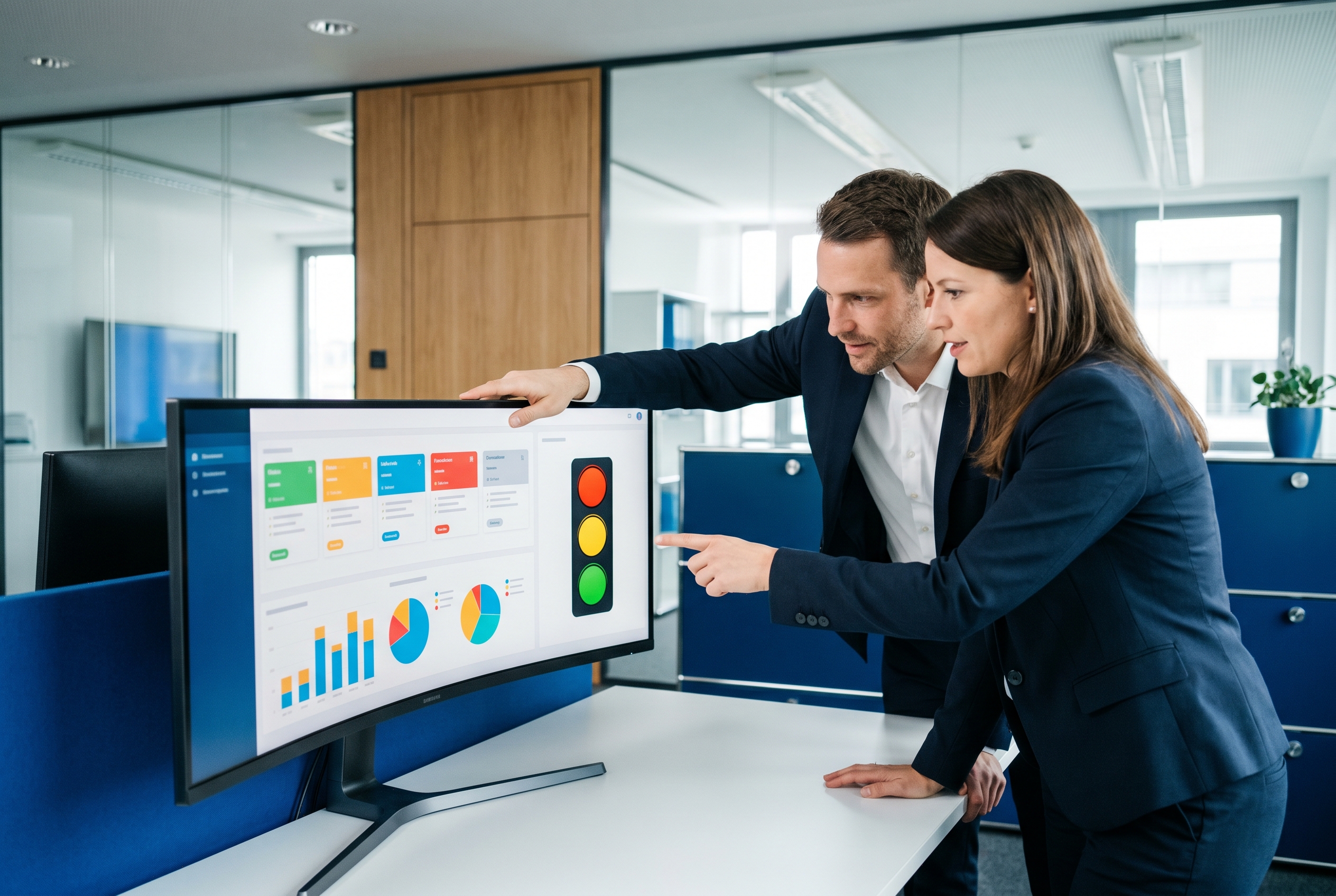 Finance- und Sales-Team prüft CRM-Risikofall mit Bonitätsscore und Freigabelogik im Salesforce-Umfeld