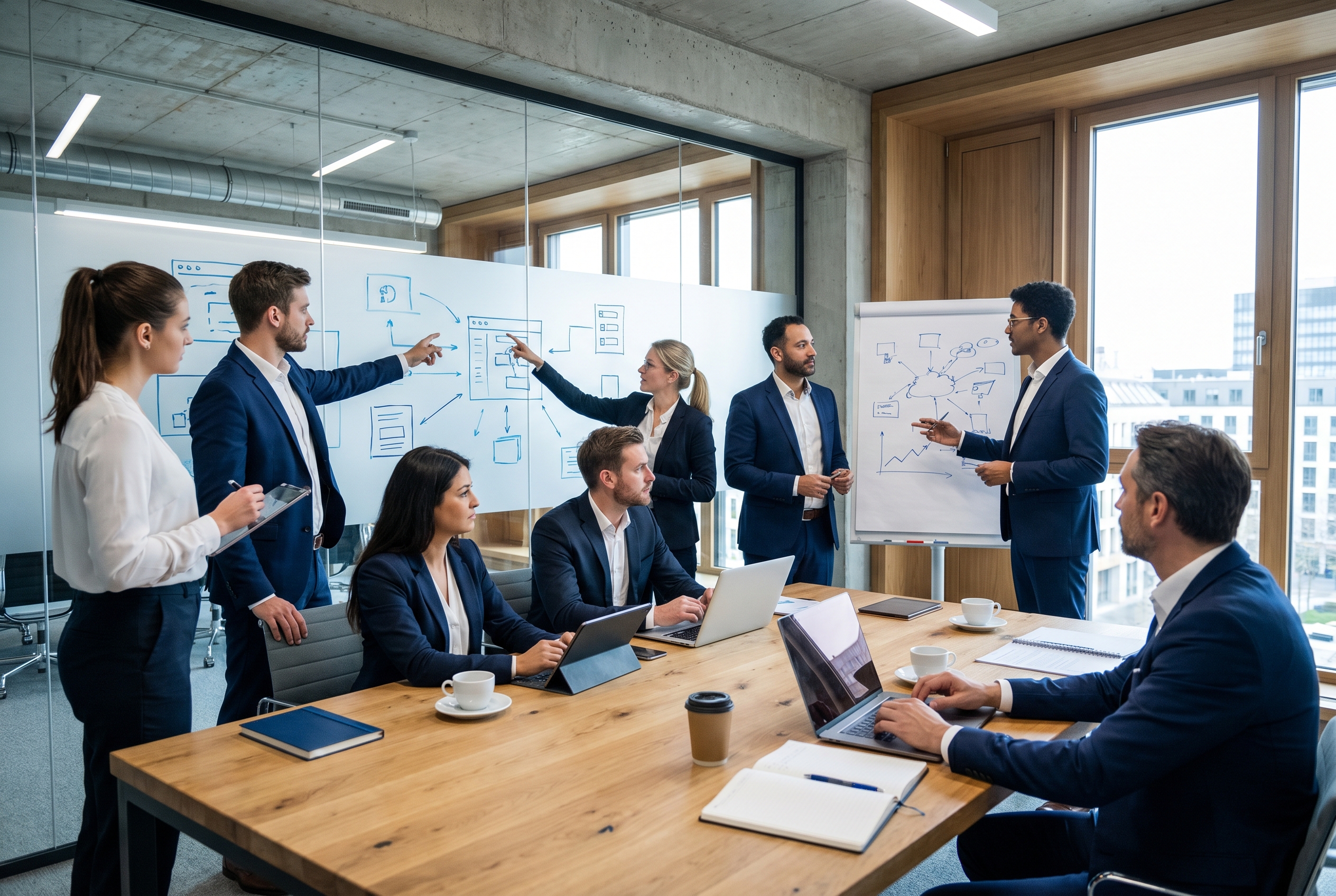 B2B-Team bespricht Bonitätsprüfung, Kreditlimit und Freigabeprozess im CRM-Umfeld