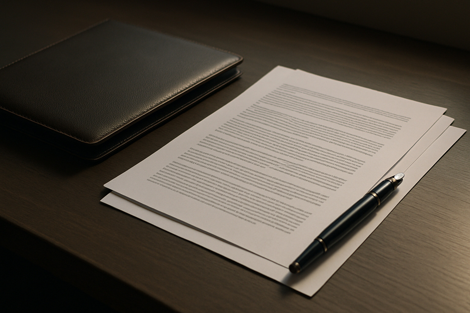 Bonitätsprüfung Software mit geordneter Firmenmappe und Prüfunterlagen auf dunklem Schreibtisch