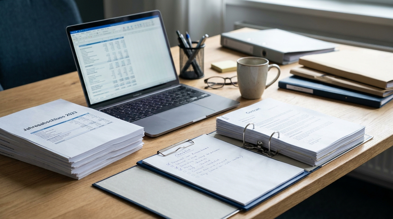 Bundesanzeiger API, Jahresabschlüsse und Geschäftsdokumente auf einem Schreibtisch