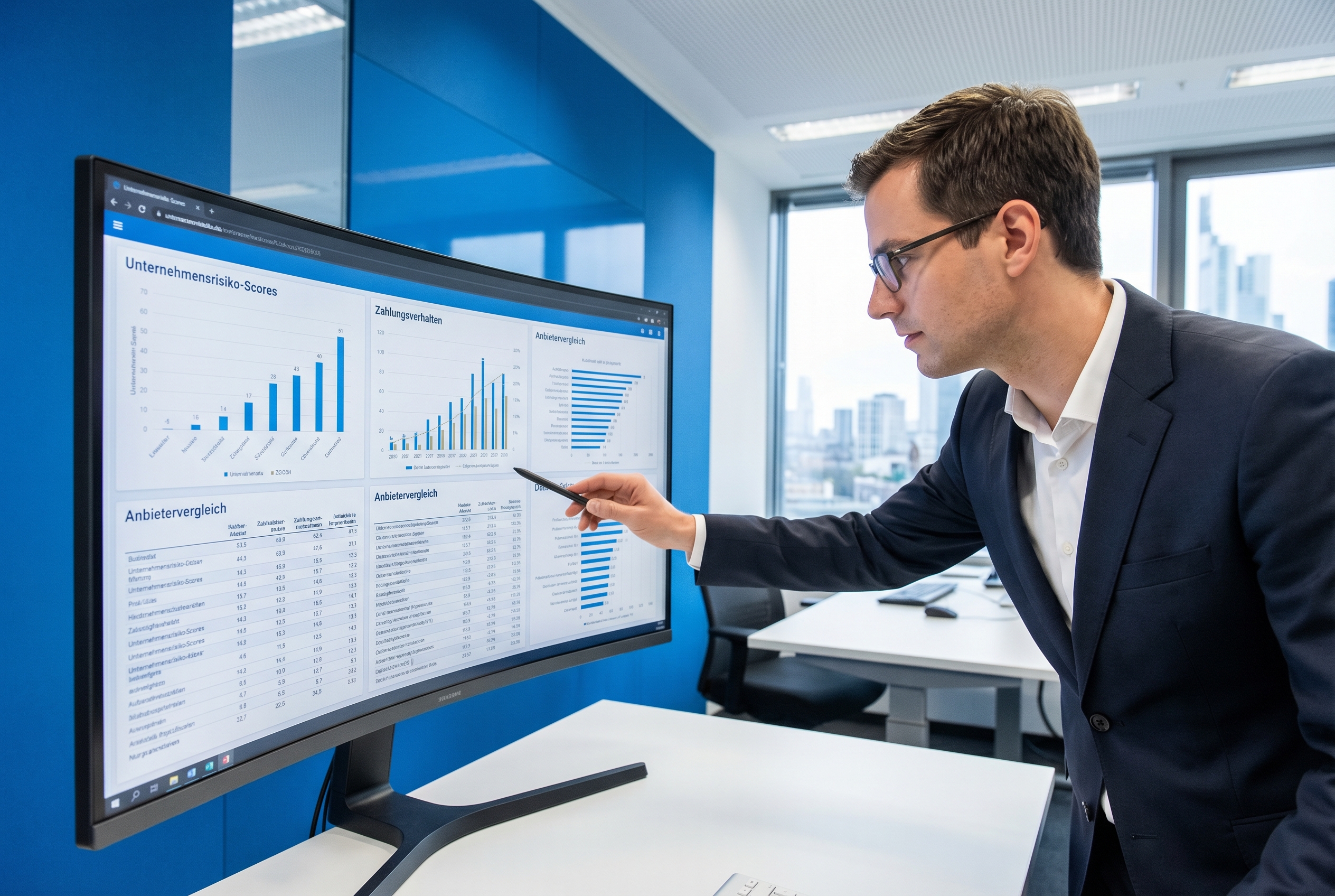 Analyst prüft Anbietervergleich, Scores und Monitoring-Funktionen für eine passende Creditreform Alternative