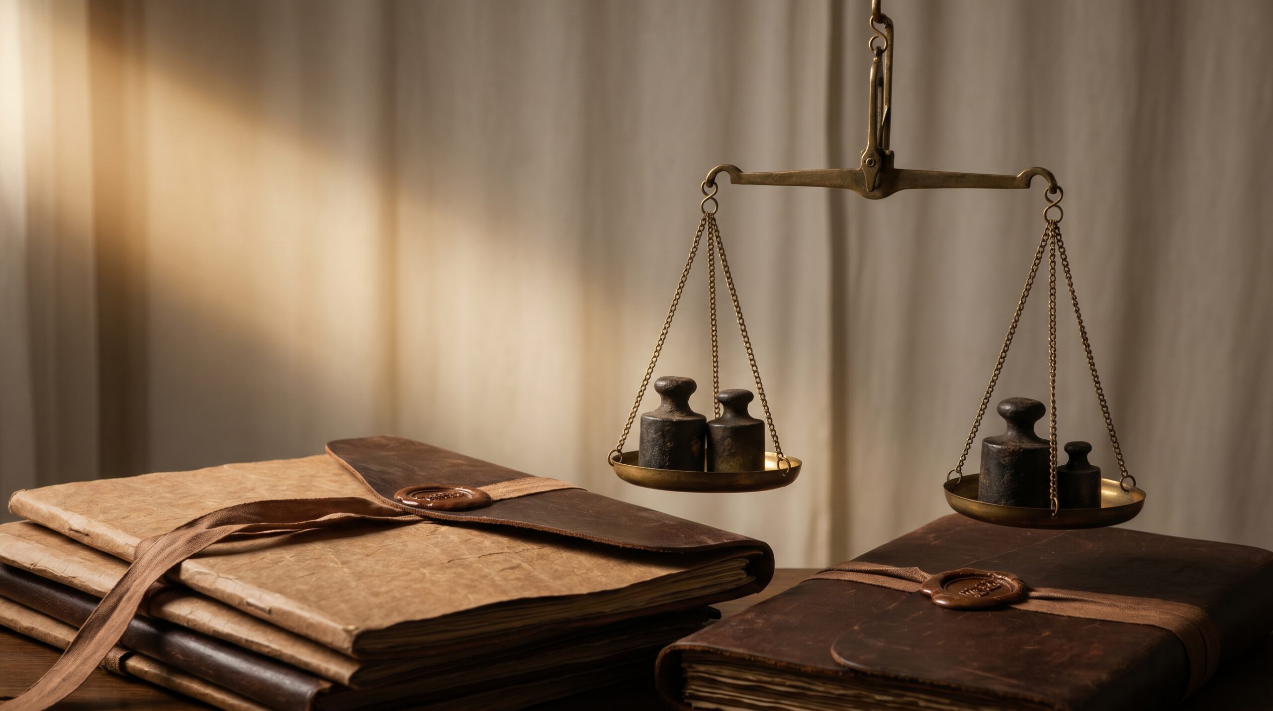 Waage und Vertragsmappe als Symbol fuer Auswahlkriterien bei Creditsafe vs Creditreform im B2B-Risikomanagement