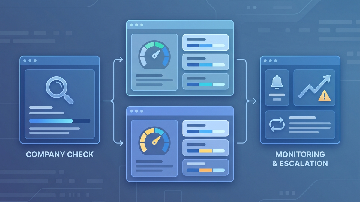 Auswahlpfad für Firmenprüfung, Monitoring und Eskalation