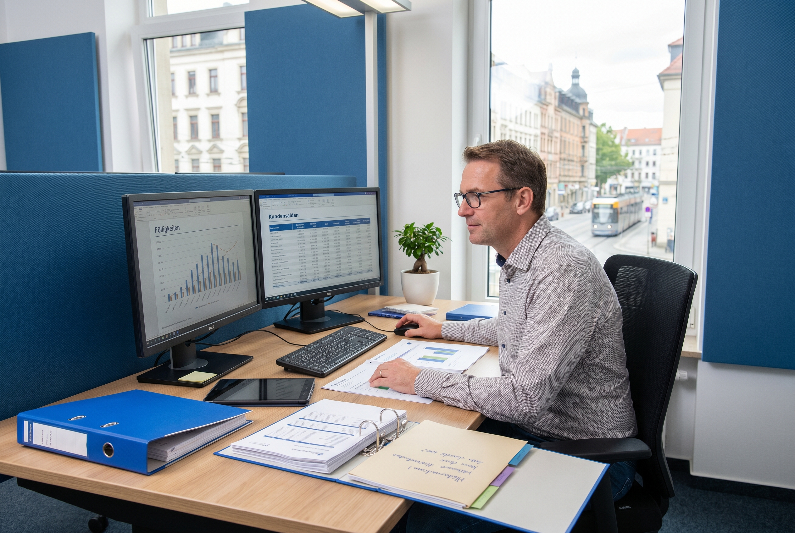 Analyst prüft offene Posten und Debitorenmanagement Kennzahlen im Büro