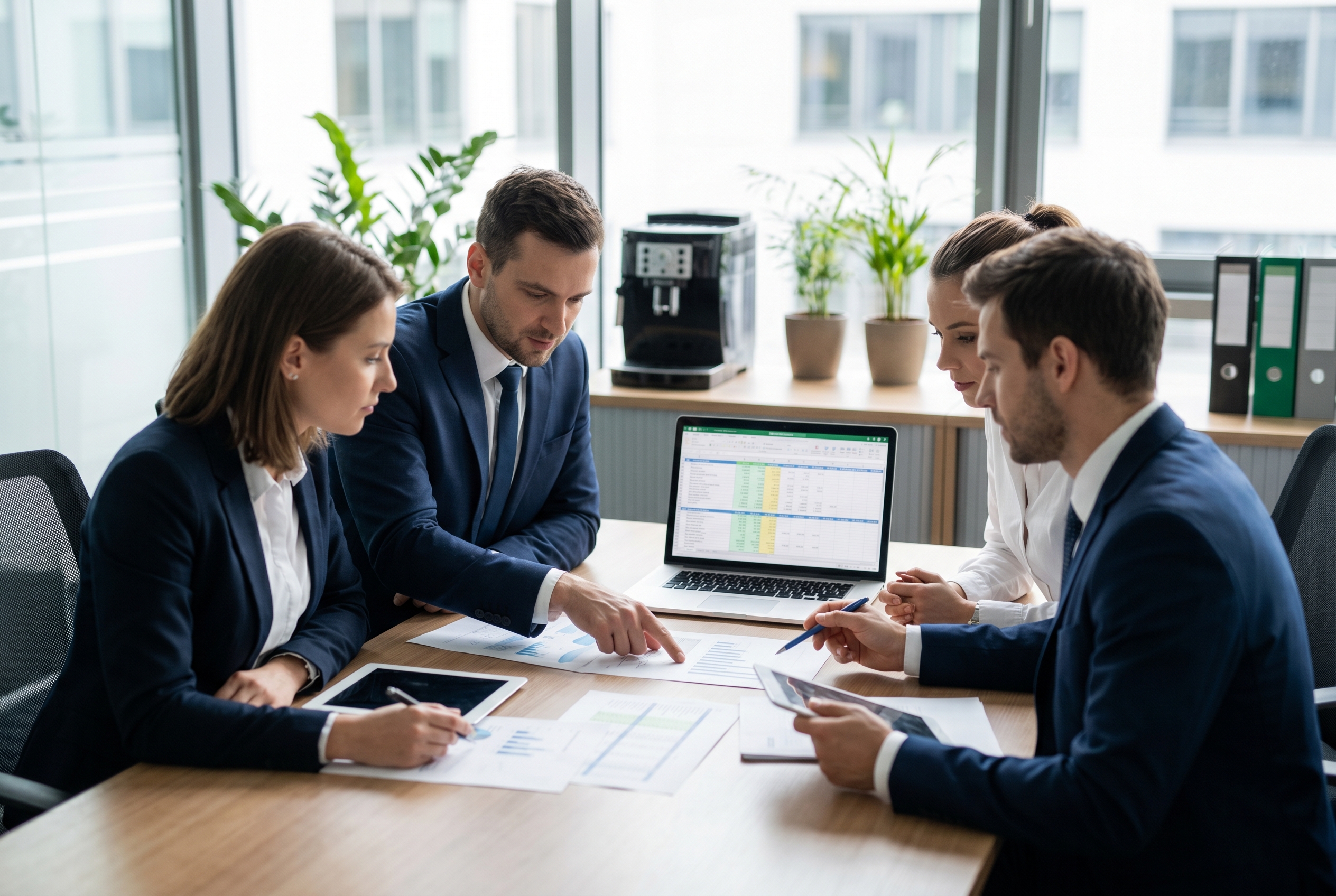 Team bespricht Debitorenmanagement, Zahlungsziele und Mahnwesen in einem Meeting