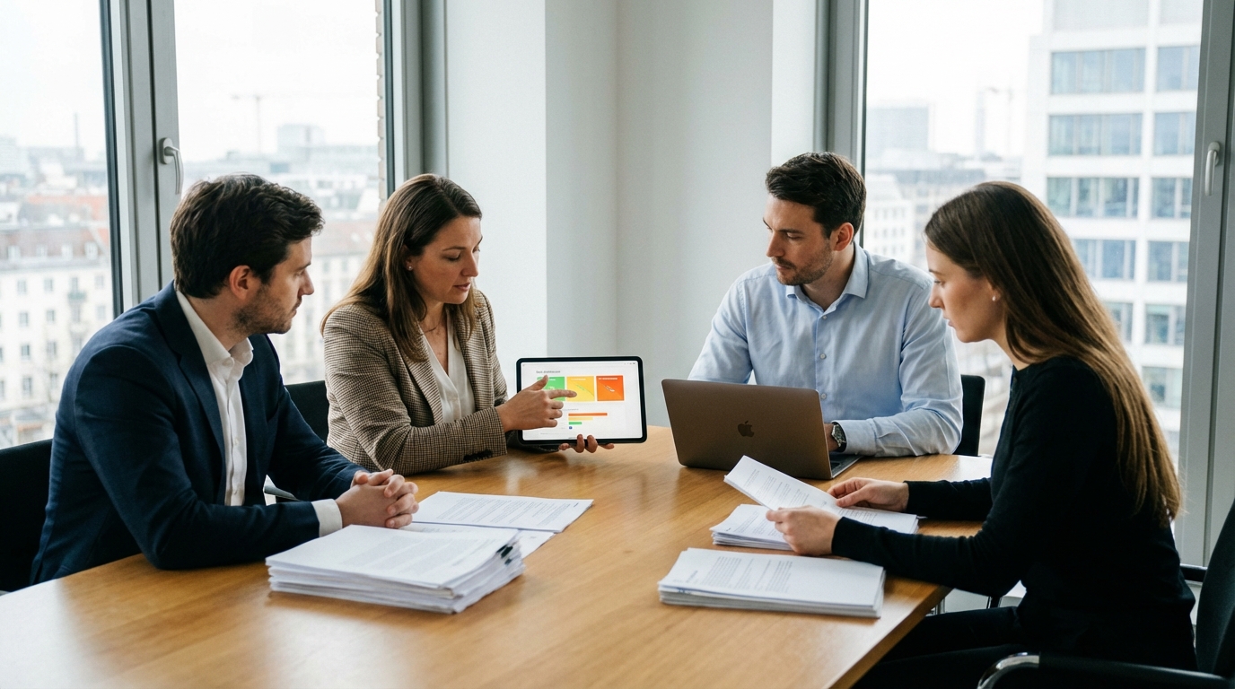 Finance- und Vertriebsteam bewertet Zahlungsziel und Lieferantenrisiko als North Data Alternative in der Praxis